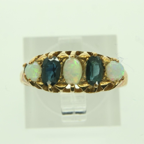 66 - 18ct gold, sapphire and opal ring, size P/Q, 2.7g. UK P&P Group 0 (£6+VAT for the first lot and £1+V... 