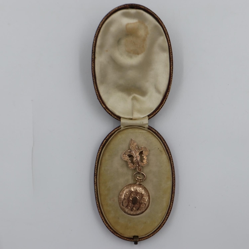 179 - 14ct gold fob watch and hanger for the St Louis World Fair 1904 in a fitted case. UK P&P Group 1 (£1... 