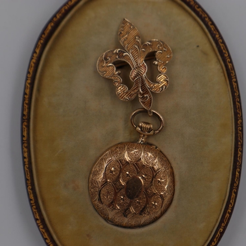 179 - 14ct gold fob watch and hanger for the St Louis World Fair 1904 in a fitted case. UK P&P Group 1 (£1... 