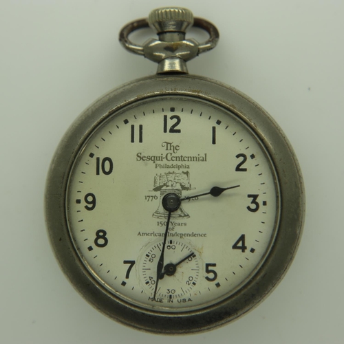 183 - Chrome Sesqui-Centennial crown wind pocket watch for the 1926 Philadelphia exposition. UK P&P Group ... 