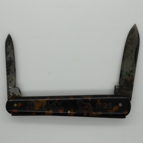 188 - 1925 Wembley exhibition twin bladed faux tortoise shell penknife. UK P&P Group 1 (£16+VAT for the fi... 