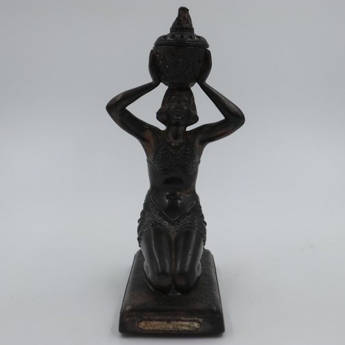 189 - Spelter kneeling deity with plaque for the 1931 Paris Exposition Colonials, H: 29 cm. UK P&P Group 2... 