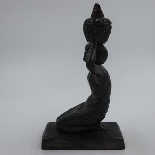 189 - Spelter kneeling deity with plaque for the 1931 Paris Exposition Colonials, H: 29 cm. UK P&P Group 2... 