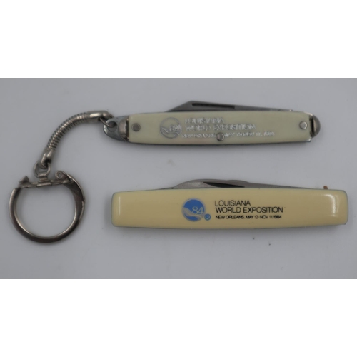 192 - Two folding penknives for the 1964 Louisiana World Fair exposition. UK P&P Group 1 (£16+VAT for the ... 