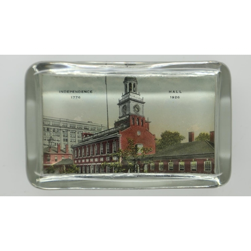 200 - Rectangular glass paperweight for the 1926 Sesqui-Centennial exposition featuring the Independence H... 