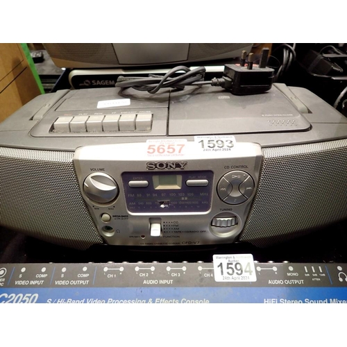 1593 - Sony CFD-V7 CD radio cassette recorder. All electrical items in this lot have been PAT tested for sa... 