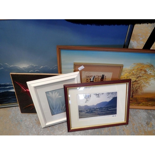 1603 - Quantity of pictures and prints including a large seascape oil. Not available for in-house P&P