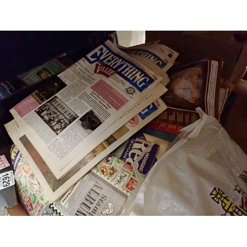 1629 - Large box of mixed vintage newspapers and stamps. Not available for in-house P&P