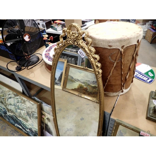 1637 - Large gilt framed oval mirror, H: 130 cm. Not available for in-house P&P