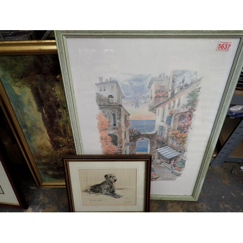 1642 - Three mixed pictures and prints, including a limited edition signed Gill Evans print and an oil on b... 