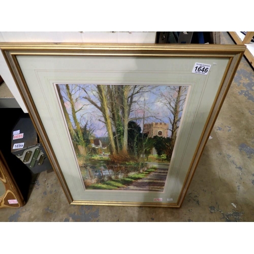 1646 - Framed oil of a country church. Not available for in-house P&P