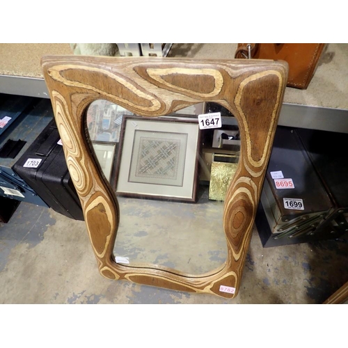 1647 - Shaped wooden mirror, 50 x 35 cm. Not available for in-house P&P