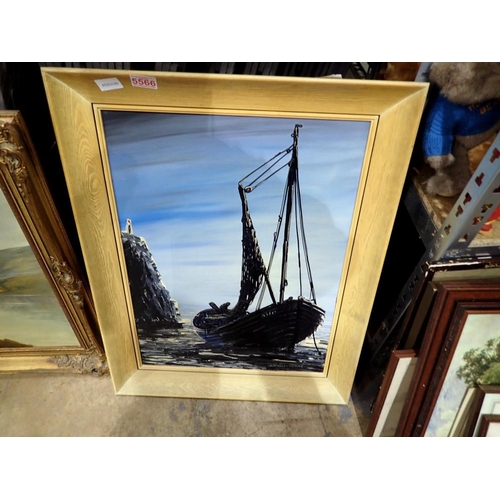 1649 - Framed Passeur oil of a boat at sea and another. Not available for in-house P&P