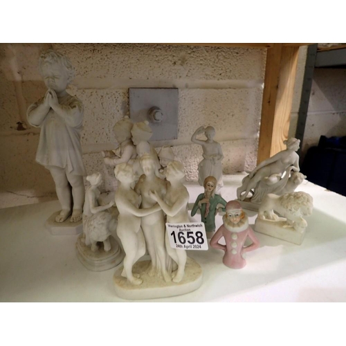 1658 - Mixed Parian Ware and two pin cushion dolls. Not available for in-house P&P