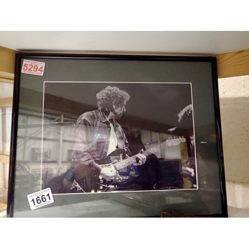 1661 - Three framed prints, including Bob Dylan, 30 x 36cm L. Not available for in-house P&P