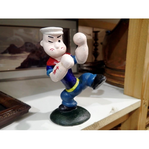 1662 - Cast iron Kung Fu Popeye animatronic figurine, H: 17 cm. UK P&P Group 1 (£16+VAT for the first lot a... 