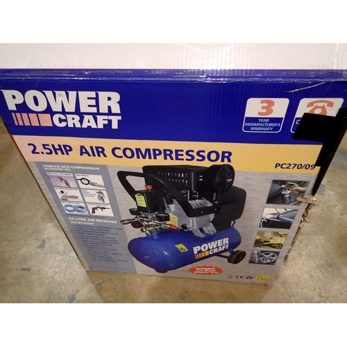 1717 - Powercraft 2.5HP air compressor with box. All electrical items in this lot have been PAT tested for ... 