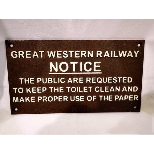 1713A - Cast iron GWR sign, L: 30 cm. UK P&P Group 2 (£20+VAT for the first lot and £4+VAT for subsequent lo... 