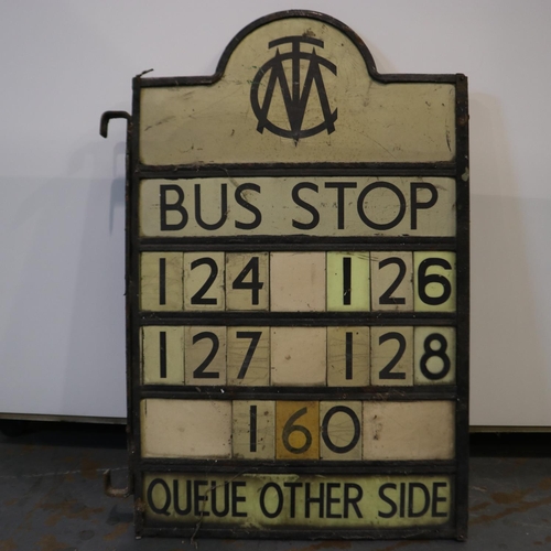 411 - Manchester corporation transport bus stop sign, 124 and 126 main stop numbers, H: 58 cm.  Not availa... 