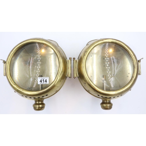 414 - ***WITHDRAWN***Pair of large brass lamps marked Ramon Camano Buenos Aires D: 26 cm. Not available fo... 