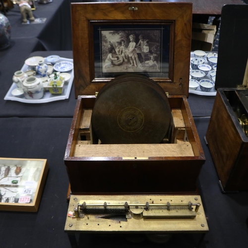 427 - Walnut cased polyphon for restoration with eleven discs, L: 44 cm. Not available for in-house P&P