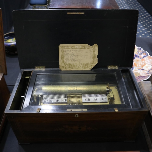 429 - ***WITHDRAWN***Swiss music box playing ten tunes in an inlaid walnut case, L: 61 cm. Not available f... 