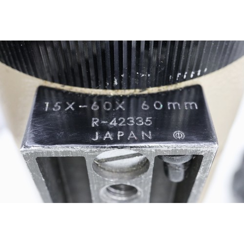 465A - Bausch & Lomb 15x to 60x 60mm zoom telescope with camera adaptor, tripod and leather case. Not avail... 