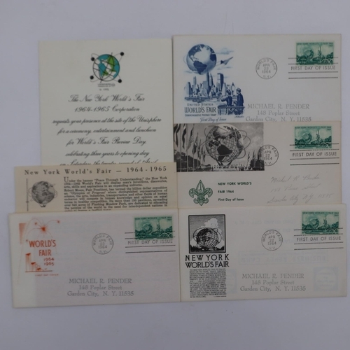 187 - 1964 New York World Fair invitation and four first day issue stamped envelopes. UK P&P Group 1 (£16+... 