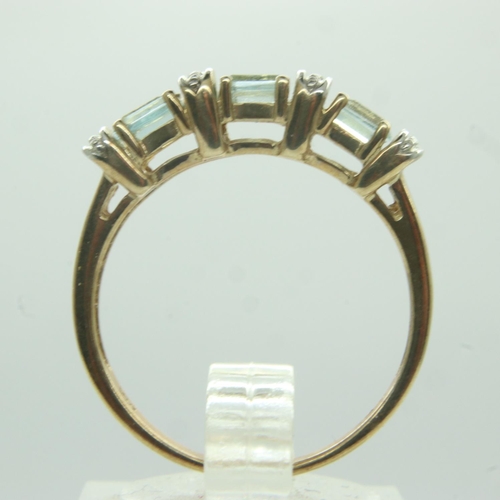 20 - 9ct gold dress ring, set with aquamarines and diamonds, size P, 2.9g. P&P Group 0 (£6+VAT for the fi... 