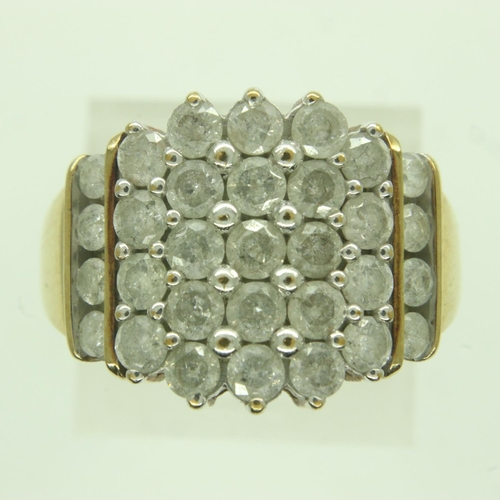 12 - 9ct gold cluster ring set with 1.5ct diamonds, size P, 5.7g. UK P&P Group 0 (£6+VAT for the first lo... 