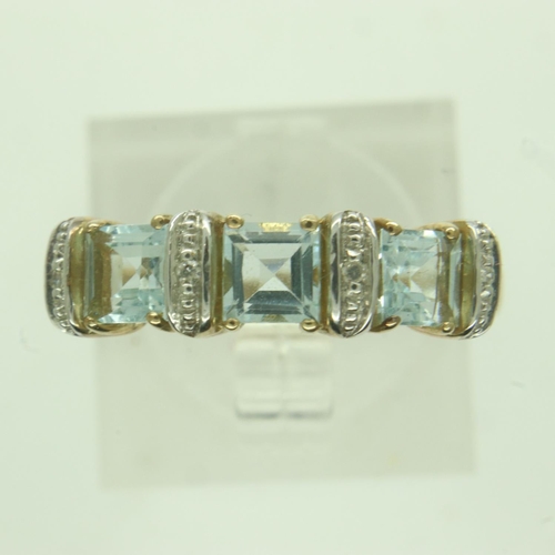 20 - 9ct gold dress ring, set with aquamarines and diamonds, size P, 2.9g. P&P Group 0 (£6+VAT for the fi... 