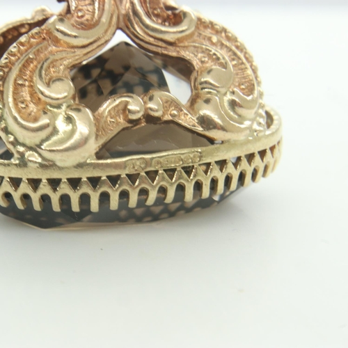 26 - 9ct gold and smokey quartz fob, 10.6g. UK P&P Group 0 (£6+VAT for the first lot and £1+VAT for subse... 