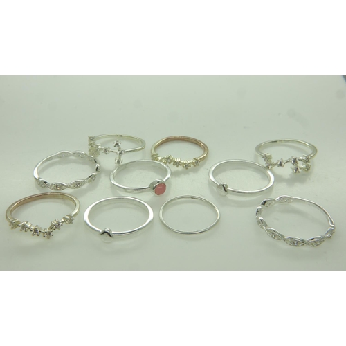 44 - Ten 925 silver rings, combined 14g. UK P&P Group 1 (£16+VAT for the first lot and £2+VAT for subsequ... 