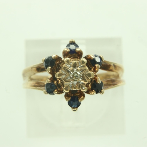 7 - 9ct gold ring set with diamonds and sapphires, size K/L, 2.7g. UK P&P Group 0 (£6+VAT for the first ... 