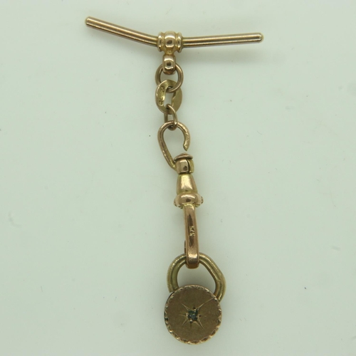 9 - 9ct gold T-bar, clip and diamond set stud, joined together to form a buttonhole drop, 2.4g. P&P Grou... 