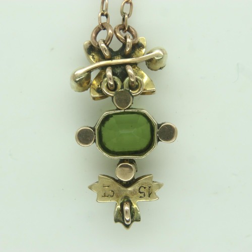 52 - Victorian 15ct gold peridot and seed pearl pendant necklace, 4.1g. P&P Group 0 (£6+VAT for the first... 