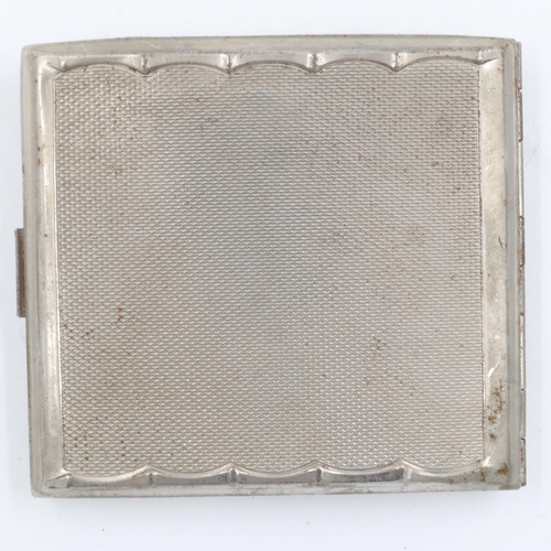 2061 - WWII German silver plated cigarette case with a 1942 Police Day tinnie badge soldered affixed. UK P&... 