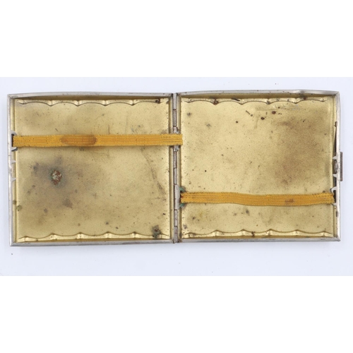 2061 - WWII German silver plated cigarette case with a 1942 Police Day tinnie badge soldered affixed. UK P&... 