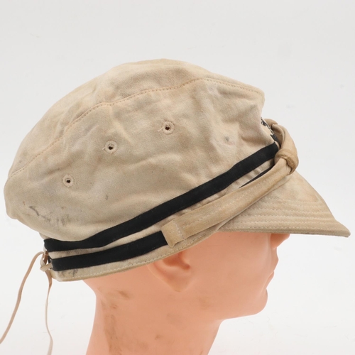 2077 - WWII Japanese Naval Officers Tropical shore cap. Nice markings inside. UK P&P Group 2 (£20+VAT for t... 