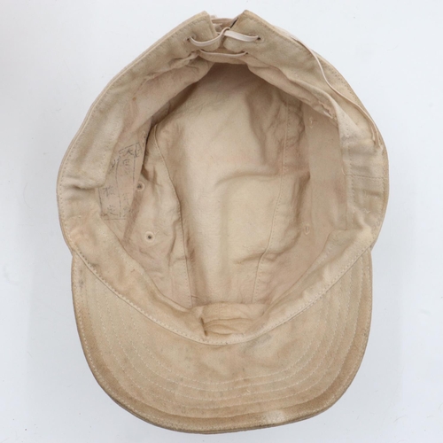 2077 - WWII Japanese Naval Officers Tropical shore cap. Nice markings inside. UK P&P Group 2 (£20+VAT for t... 