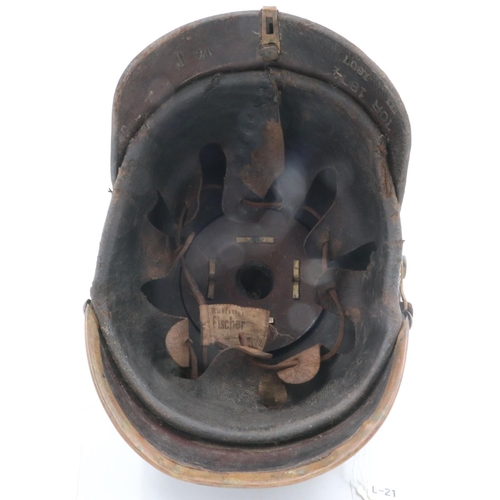 2081 - WWI 1895 model Imperial German pickelhaube with chinstrap and cockades. unit marked to the 70th Rhen... 