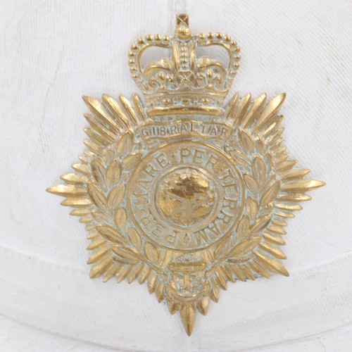 2088 - 1960 dated Royal Marines Band pith helmet. with liner, badge, chin strap and top pommel. UK P&P Grou... 