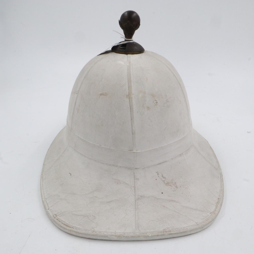 2088 - 1960 dated Royal Marines Band pith helmet. with liner, badge, chin strap and top pommel. UK P&P Grou... 