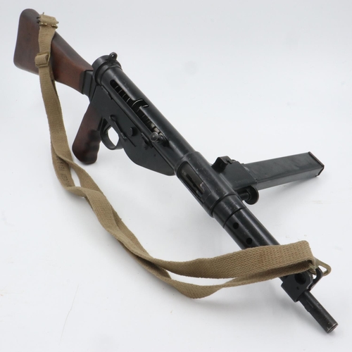 2129 - British WWII Mk V Sten gun, with removable magazine and canvas sling, deactivated to current EU spec... 