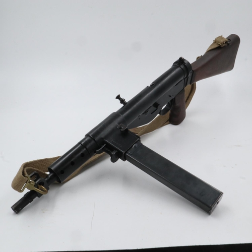 2129 - British WWII Mk V Sten gun, with removable magazine and canvas sling, deactivated to current EU spec... 