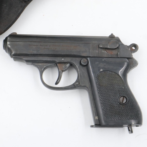 2131 - A re-enactors German police PPK pistol, with leather holster. UK P&P Group 2 (£20+VAT for the first ... 