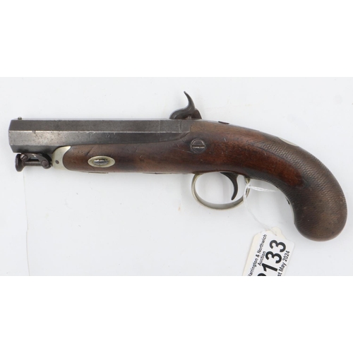 2133 - A 19th century percussion box lock pistol with steel barrel, marked Plymouth, walnut grip. UK P&P Gr... 