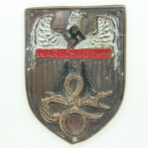 2187 - German 1944 dated Warsaw shield, later enamelled. UK P&P Group 1 (£16+VAT for the first lot and £2+V... 