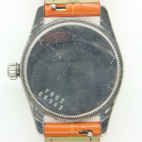 62 - TUDOR: midi Oyster automatic wristwatch, steel cased with silvered dial on replacement leather strap... 