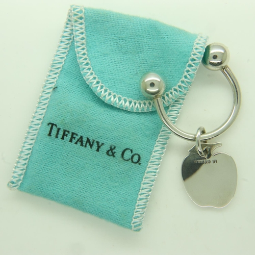 14 - Tiffany & Co silver torq-form keyring with apple charm, in Tiffany fabric pouch, 10g. UK P&P Group 0... 